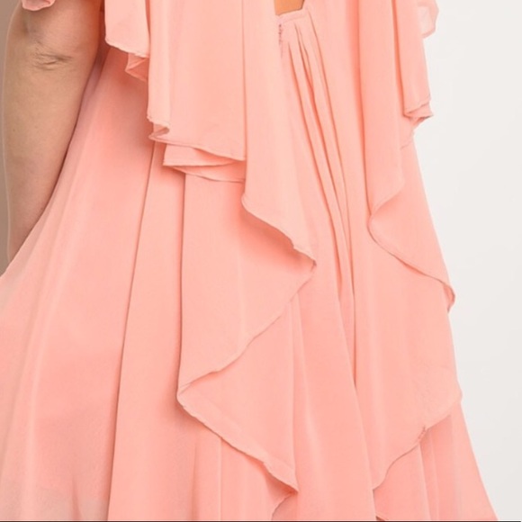 ❌DONATED❌Peach Chiffon Overlay Ruffled Empire Waist Lined Dress - Picture 4 of 7